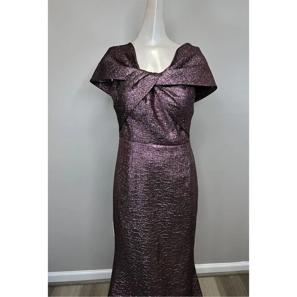 Teri Jon by Rickie Freeman Off-The-Shoulder Metallic Gown Size 6 $580 - Picture 7 of 12